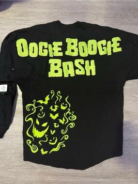 Disney Black Long Sleeve "Oogie Boogie Bash" Graphic Tee with Neon Green Print